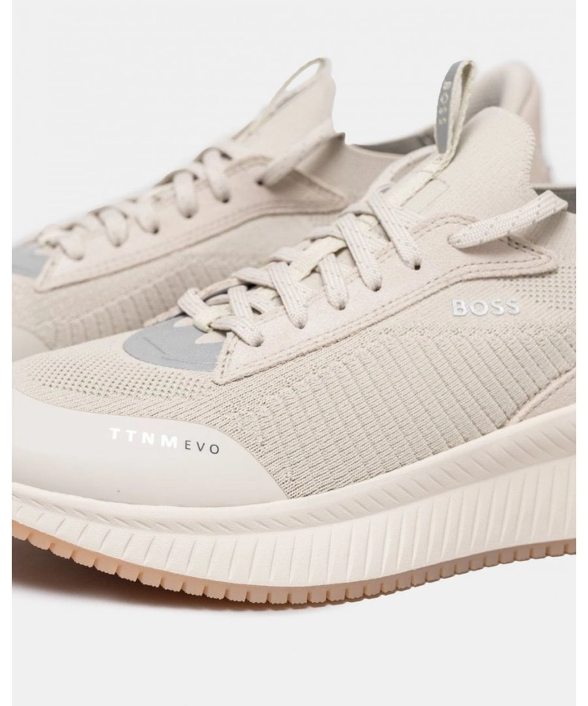 Hugo Boss Titanium Evo Mens Sock Trainers With Knitted Upper And Fishbone Sole - Beige Rubber - Size UK 12